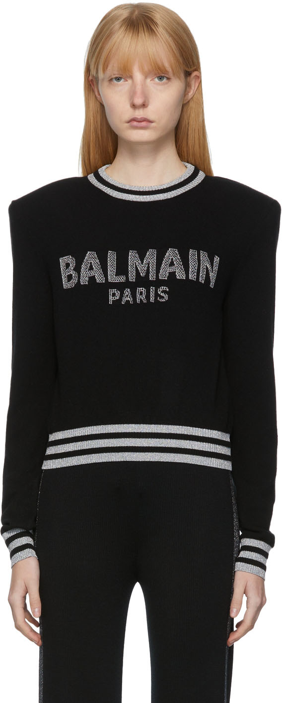 Balmain Black Wool Cropped Sweater