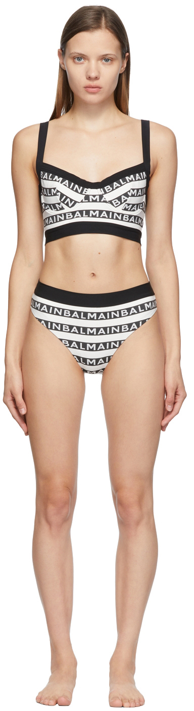Balmain Black & White All-Over Logo Bikini