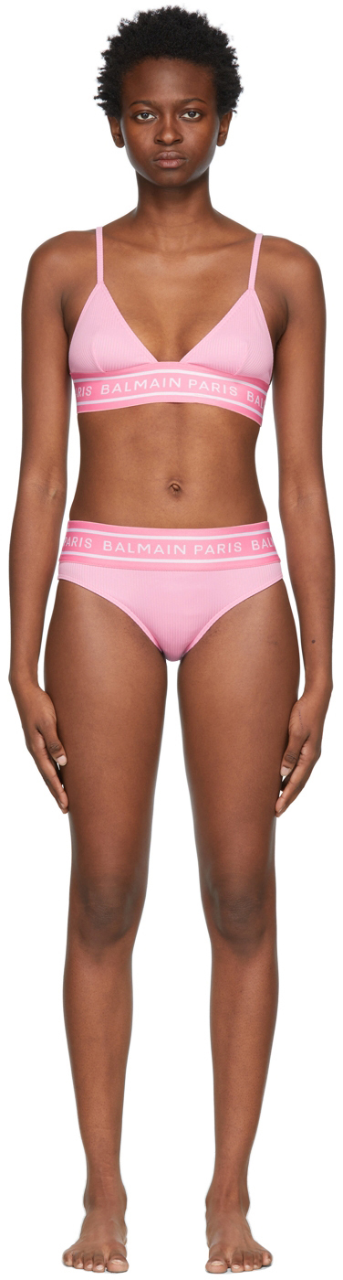 Balmain Pink Monogram Triangle Bikini