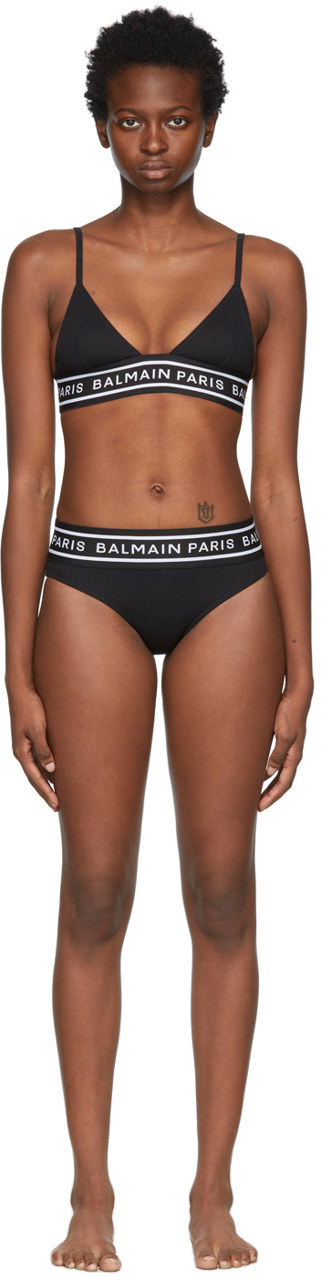 Balmain Black Monogram Triangle Bikini