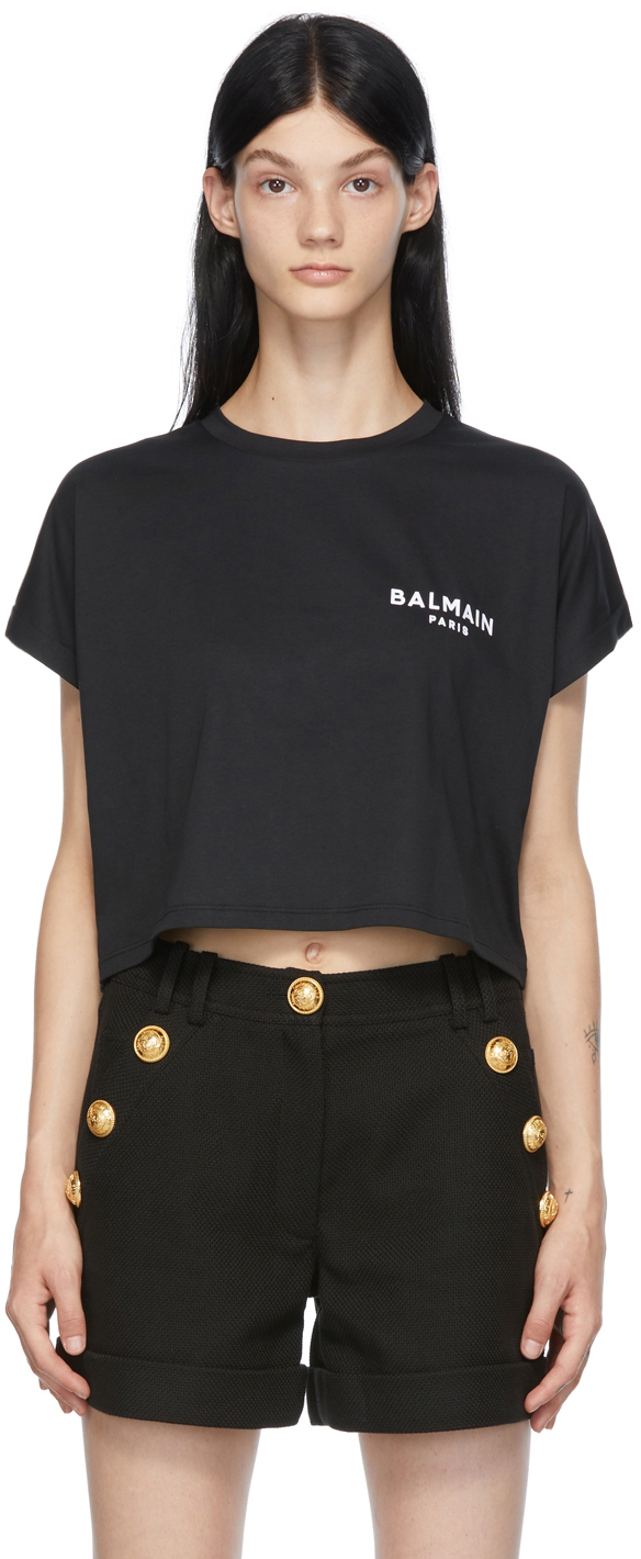 Balmain Black Cropped Logo T-Shirt