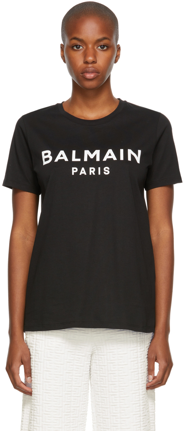 Womens Tops Balmain Tops - Save 54% Black Balmain Cotton Logo T-shirt in Black White 