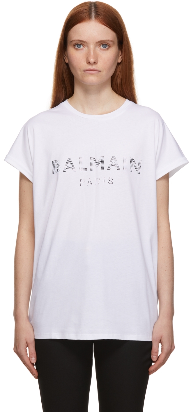 Balmain White Strass T-Shirt
