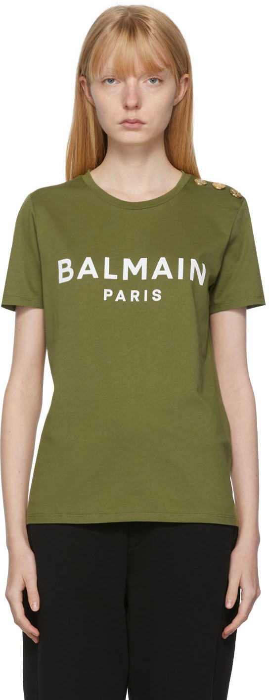 Balmain Khaki Logo Hardware T-Shirt