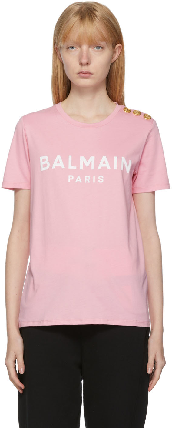 Balmain Pink Logo Hardware T-Shirt