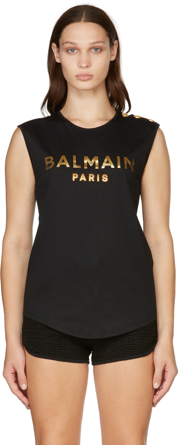 Balmain Black & Gold Three-Button Logo Tank Top