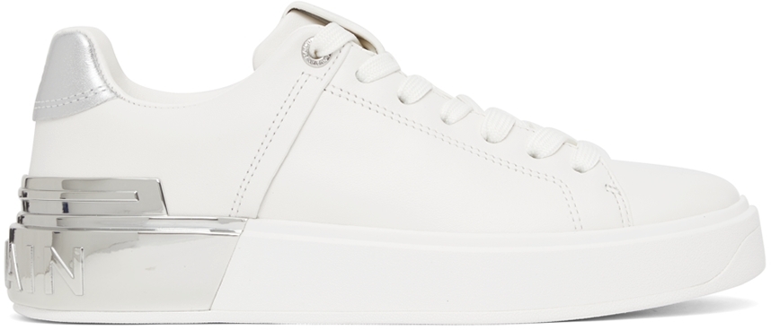 Balmain White & Silver Leather B-Court Sneakers