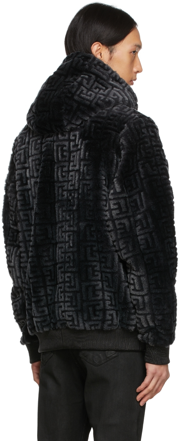 BALMAIN: down jacket in synthetic shearling with all-over monogram