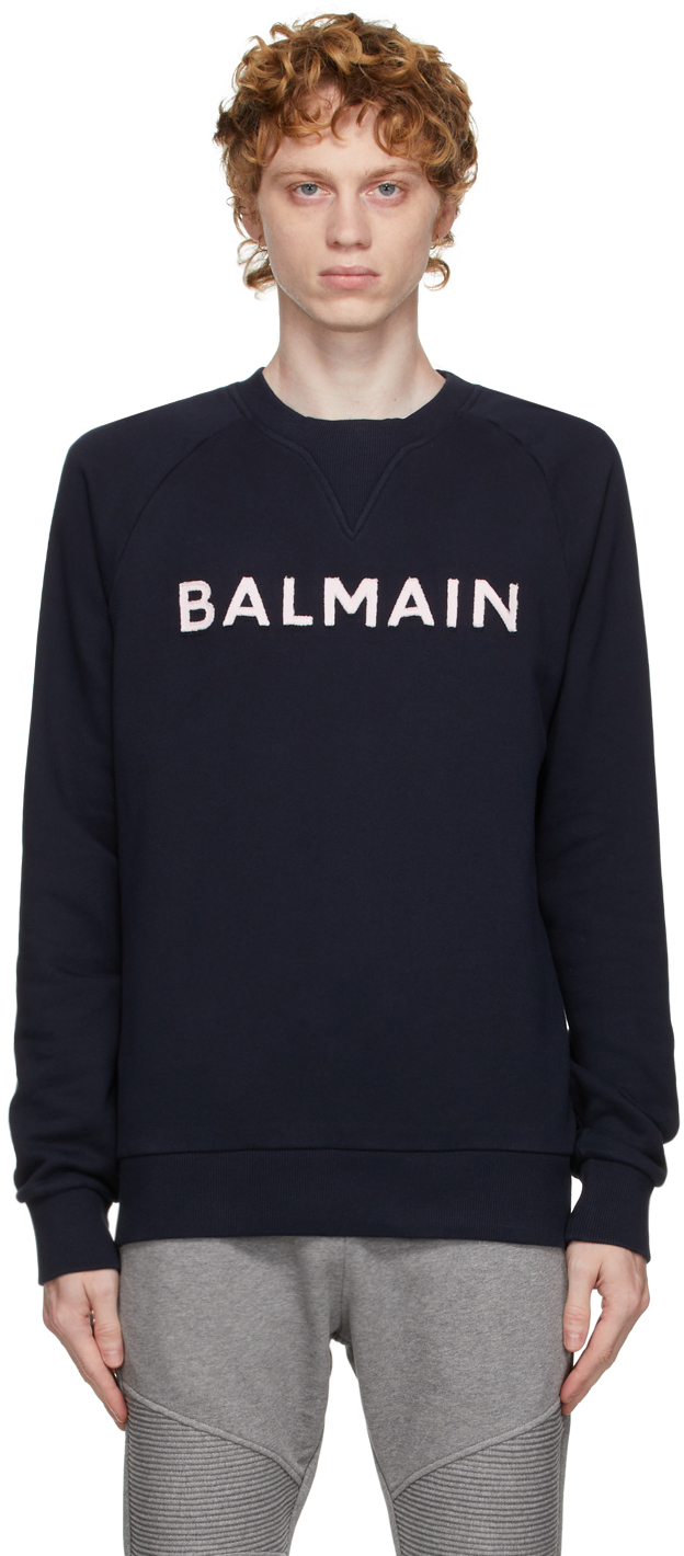 Balmain Navy French Terry Logo Sweatshirt