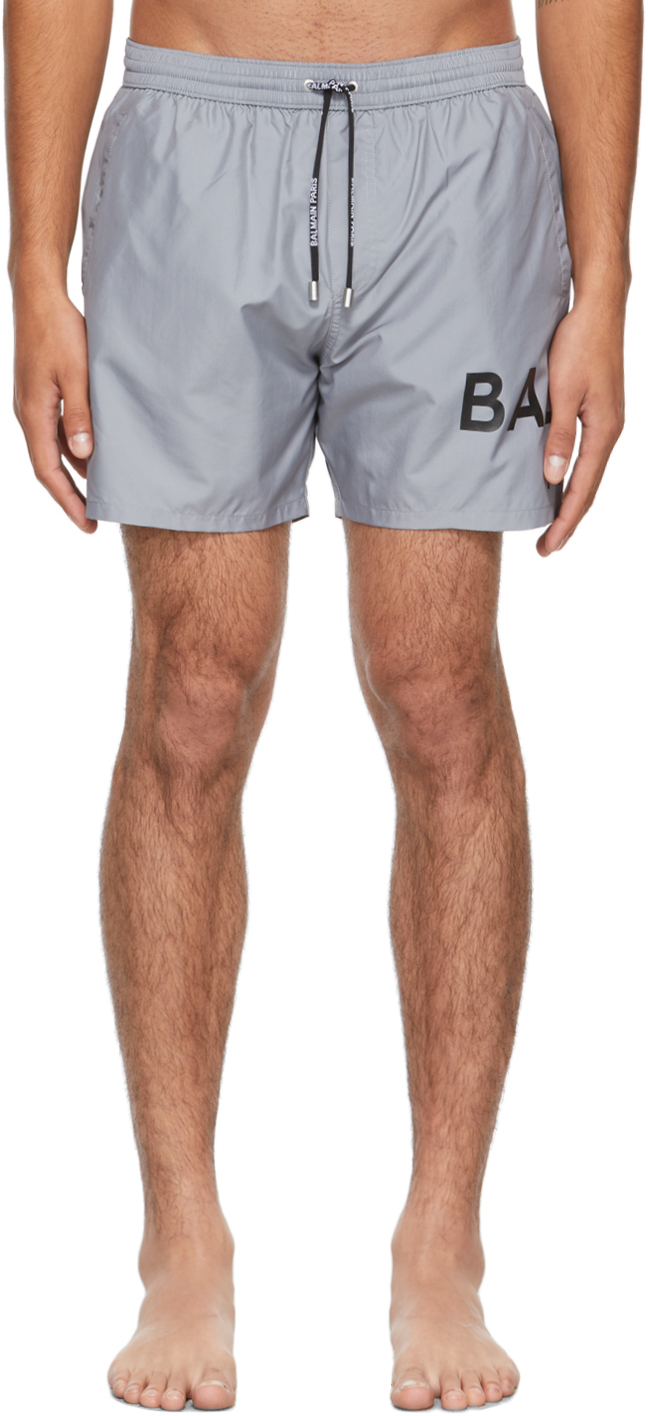 Balmain Grey Logo Swim Shorts