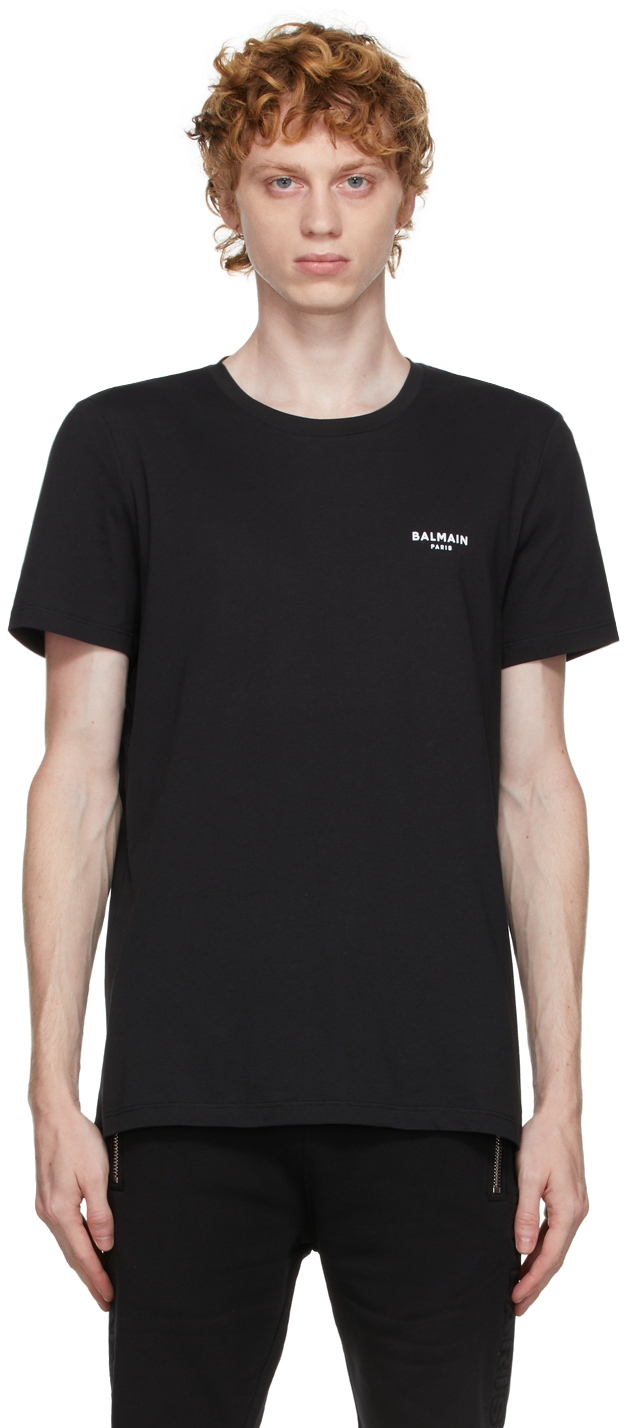 Balmain Black Flocked Logo T-Shirt