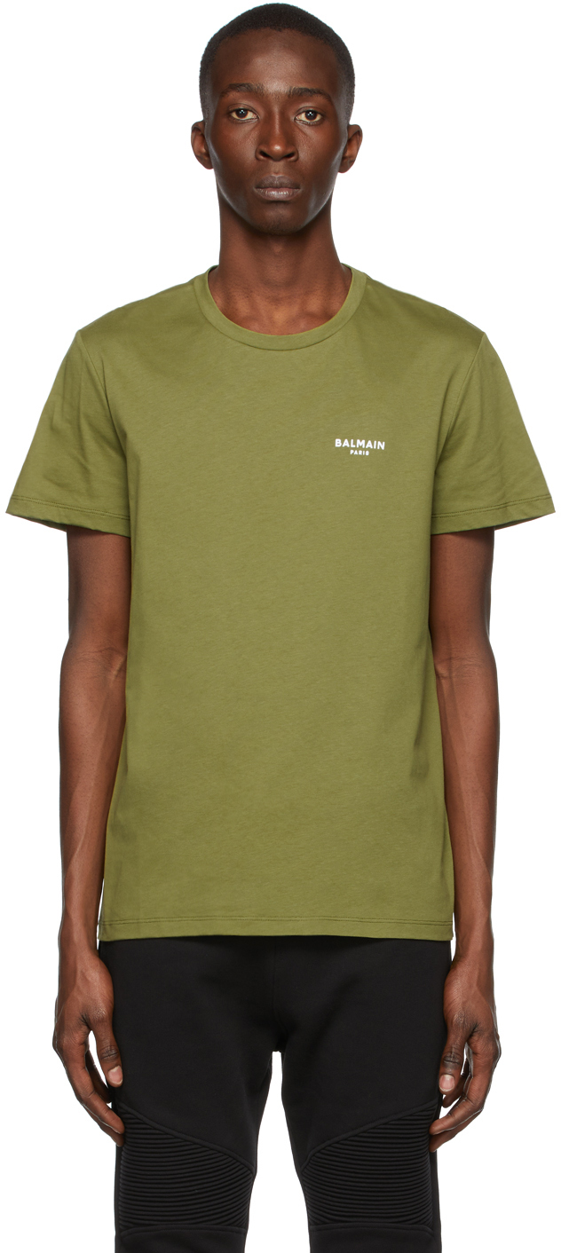 Balmain Khaki Eco Small Flocked Logo T-Shirt