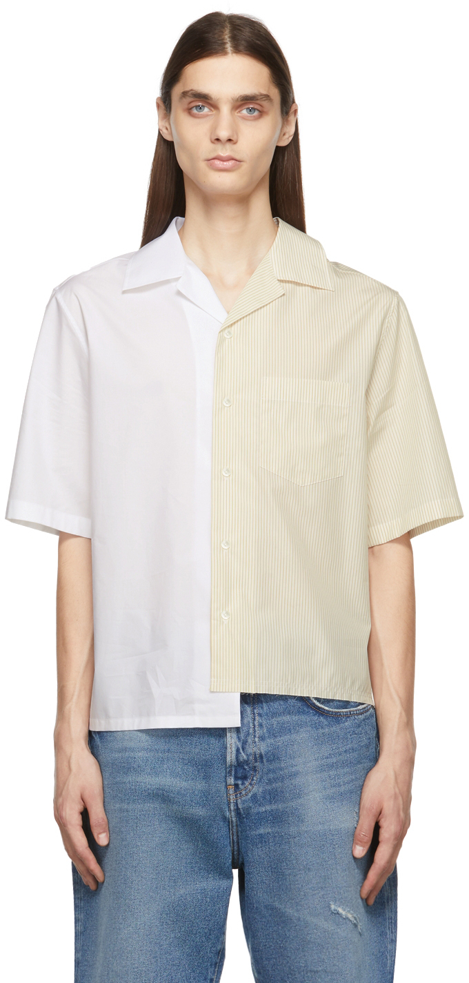 Lanvin: White & Beige Contrasted Asymmetric Shirt | SSENSE