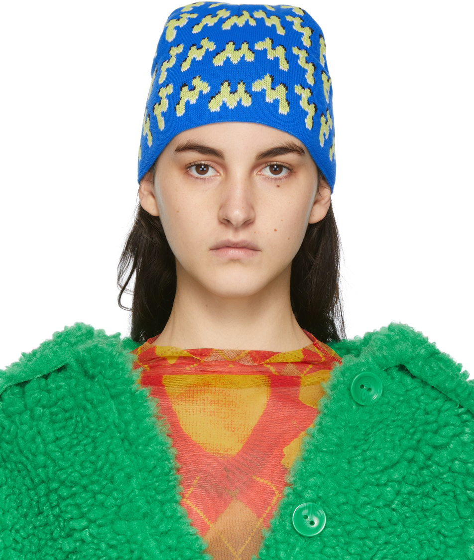 green and blue beanie