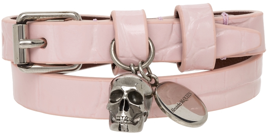 Alexander McQueen Pink Croc Double Wrap Bracelet