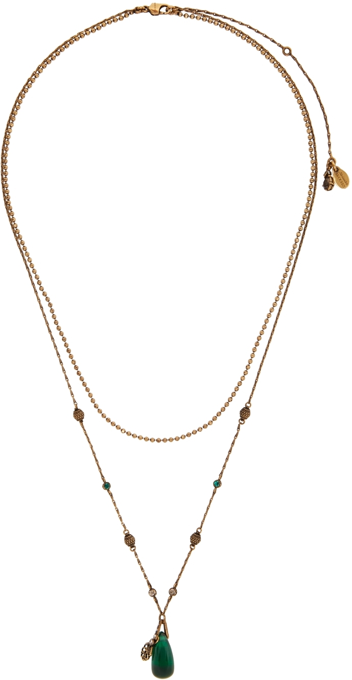 Alexander McQueen Gold Seal Signature Double Layer Necklace 
