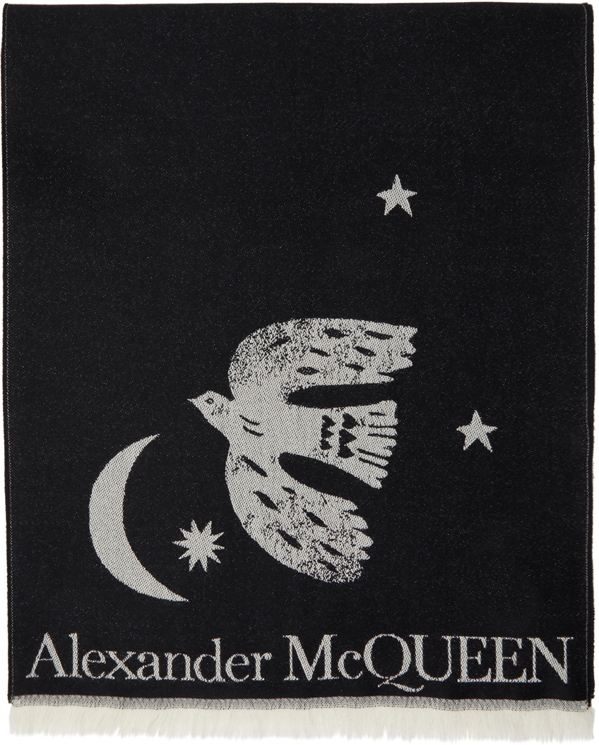 Alexander McQueen Black Wool Oversize Mystical Scarf