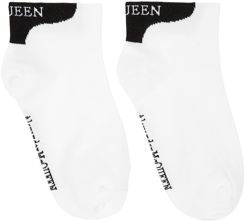 Alexander McQueen White & Black Logo Ankle Socks