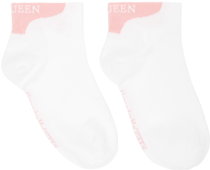 White & Pink Logo Ankle Socks