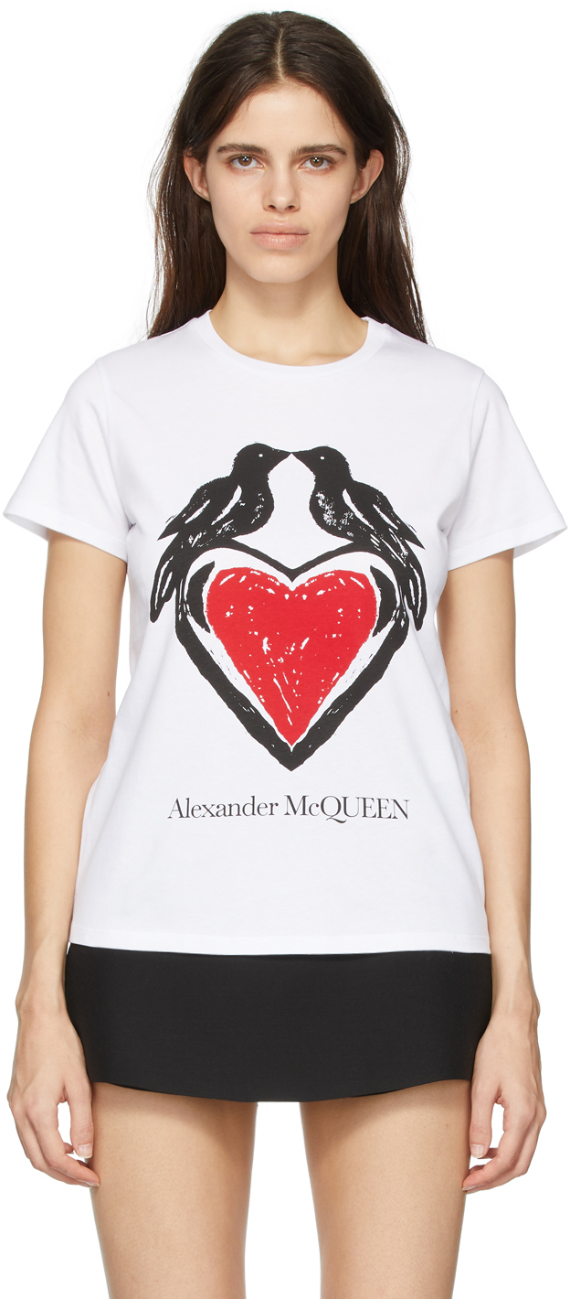 Alexander McQueen White Love Birds T-Shirt