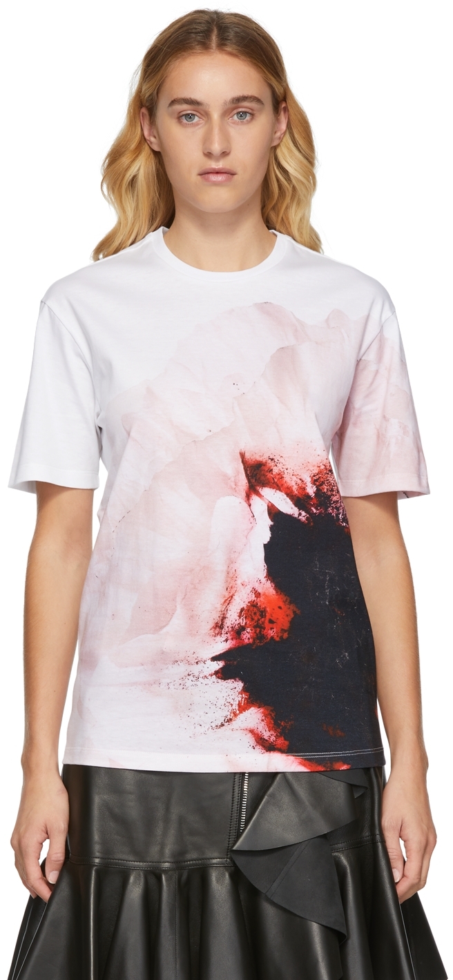 Alexander McQueen White & Pink Print T-Shirt