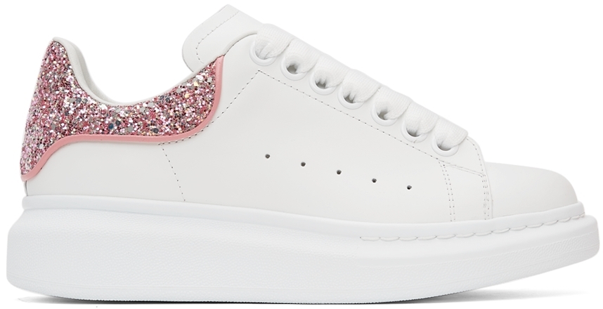 Alexander McQueen White & Pink Glitter Oversized Sneakers