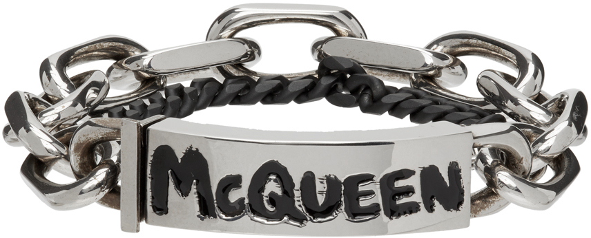 Alexander McQueen Mcqueen Graffiti Bracelet in Silver/Black Black for Men Mens Bracelets Alexander McQueen Bracelets 