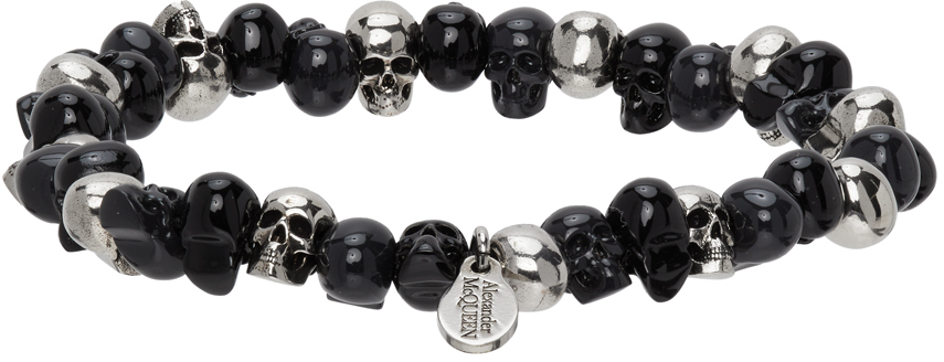 Mens Bracelets Alexander McQueen Bracelets Alexander McQueen Beaded Skull Bracelet in Black for Men Metallic 