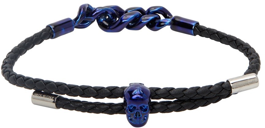 Alexander McQueen Black Leather Chain Link Bracelet