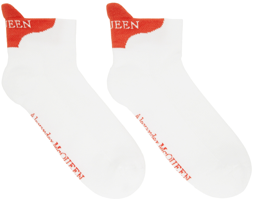 Alexander McQueen White & Orange Logo Short Socks