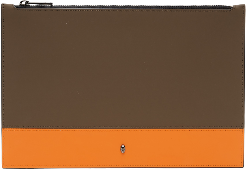 Alexander McQueen SSENSE Exclusive Khaki & Orange Flat Zip Pouch