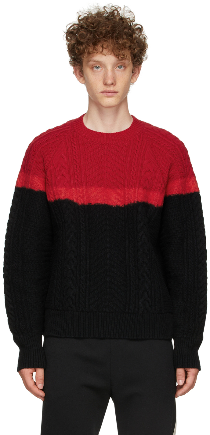 Alexander McQueen Red & Black Aran Knit Bi-Color Sweater