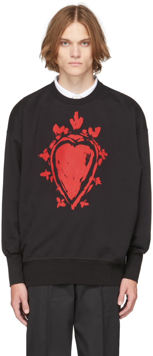 Black Painted Heart Sweatshirt SSENSE Men Clothing Sweaters Sweatshirts 