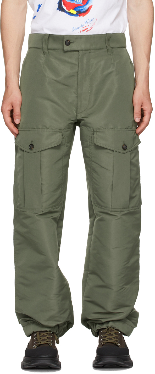 Green Faille Cargo Pants