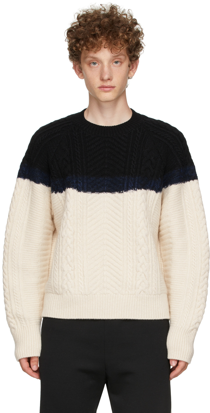Off-White & Black Aran Knit Bi-Color Sweater