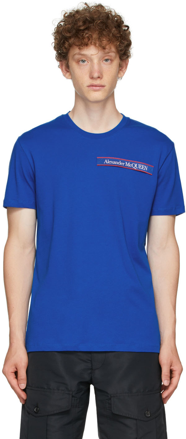 Alexander McQueen Blue Selvedge Logo Tape T-Shirt