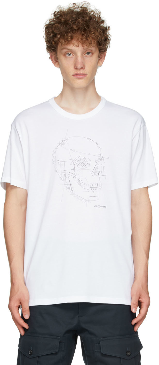 Alexander McQueenのホワイト Pattern Skull オーバーサイズ T シャツ 