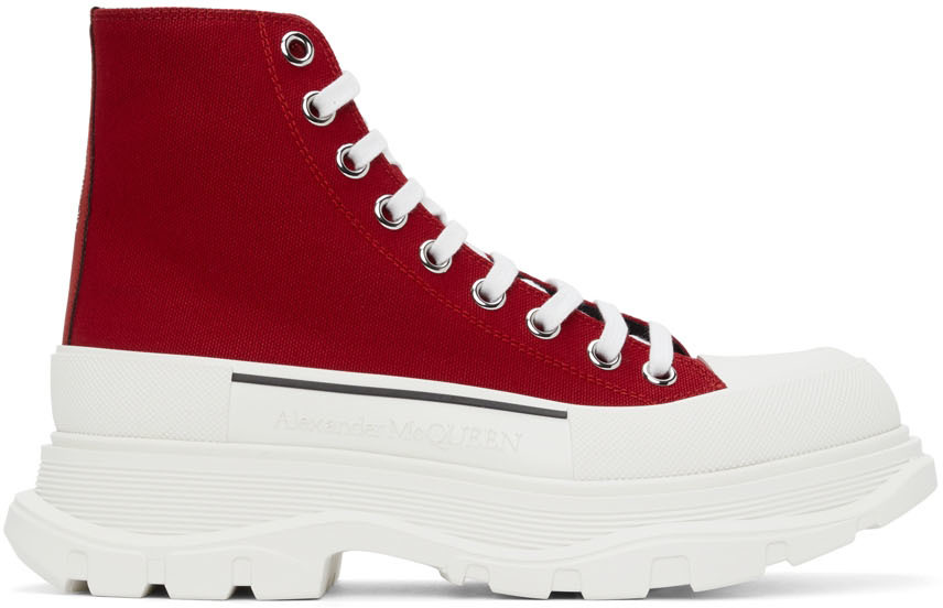 Alexander McQueen: Red Tread Slick High Sneakers | SSENSE