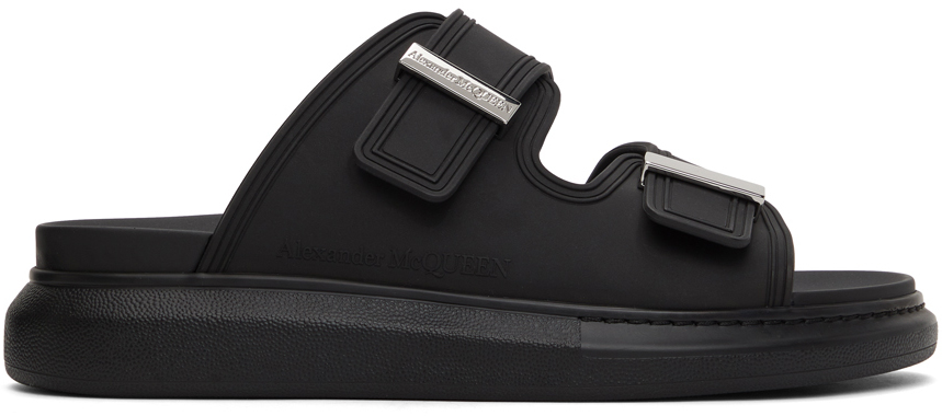 Alexander McQueen Black Rubber Hybrid Slides
