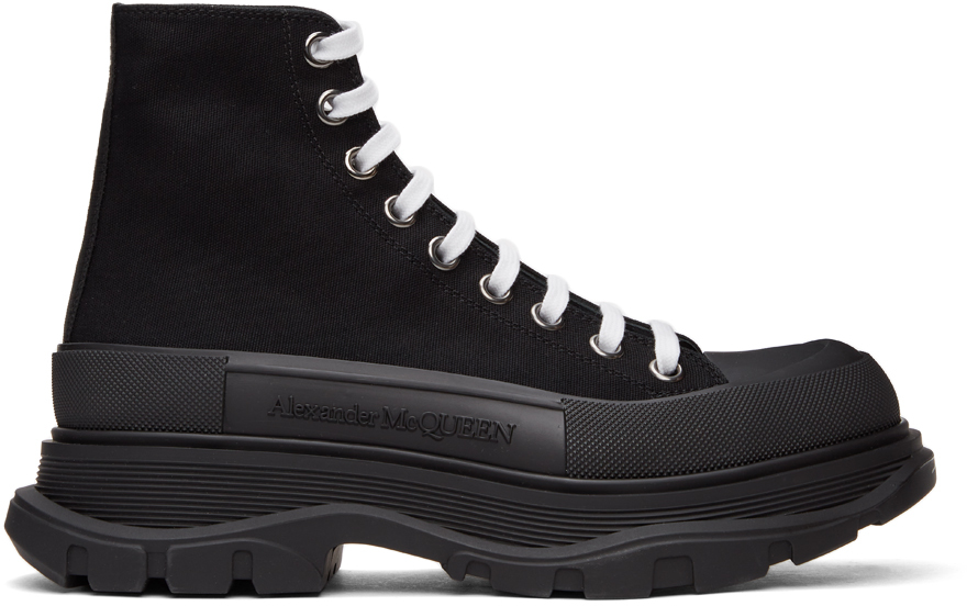 White Womens Shoes Trainers High-top trainers Alexander McQueen Canvas Tread Slick Chunky Sneakers in Black - Save 4% 