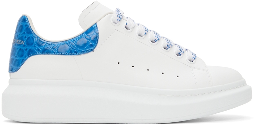 Alexander McQueen White & Blue Croc Oversized Sneakers