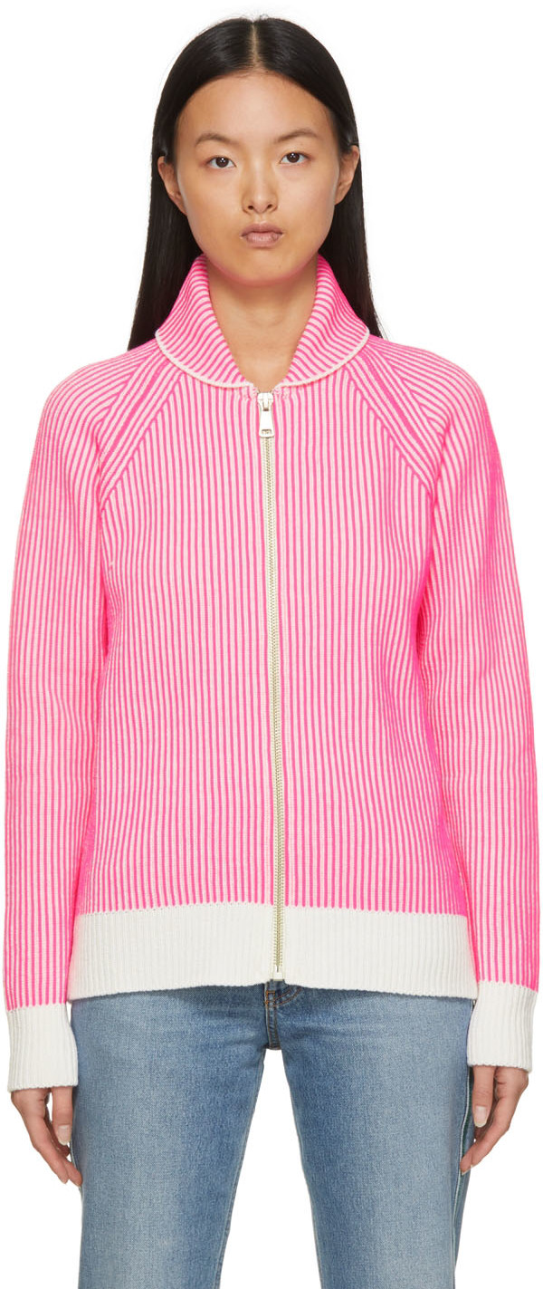 ERL: Pink u0026 White Wool Zip-Up Sweater | SSENSE UK