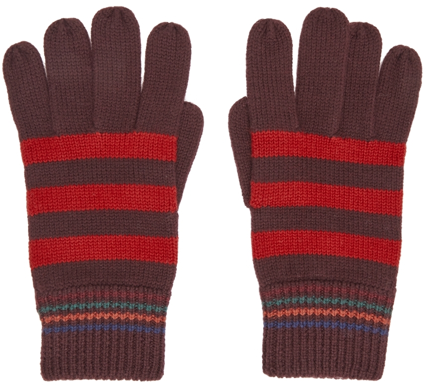 Paul Smith Burgundy Striped Gloves
