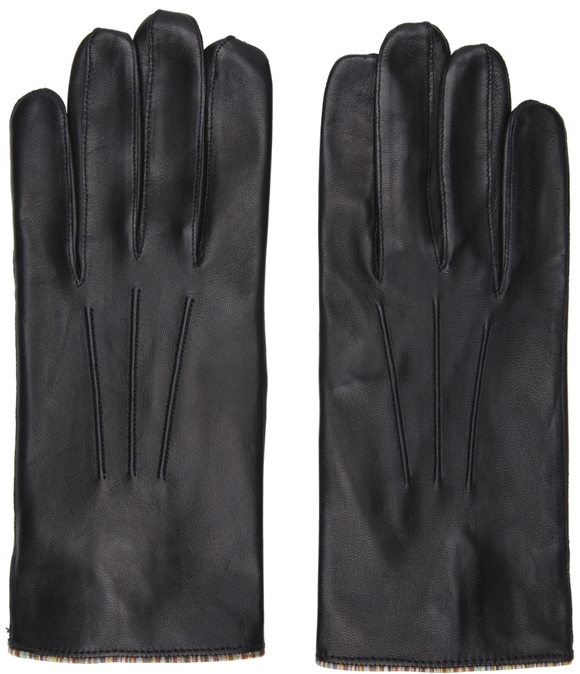 Paul Smith Black Lambskin Striped Piping Gloves