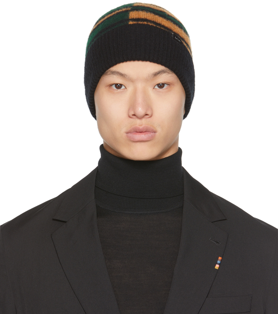 Paul Smith Fluffy Stripe Beanie Hat In 
