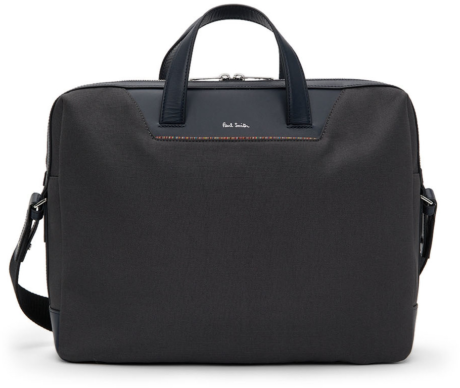 Grey Canvas Signature Stripe Briefcase by Paul Smith on Sale