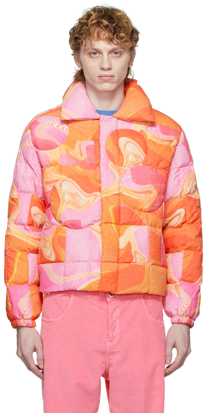 ERL: Pink Down Graphic Circle Jacket | SSENSE Canada