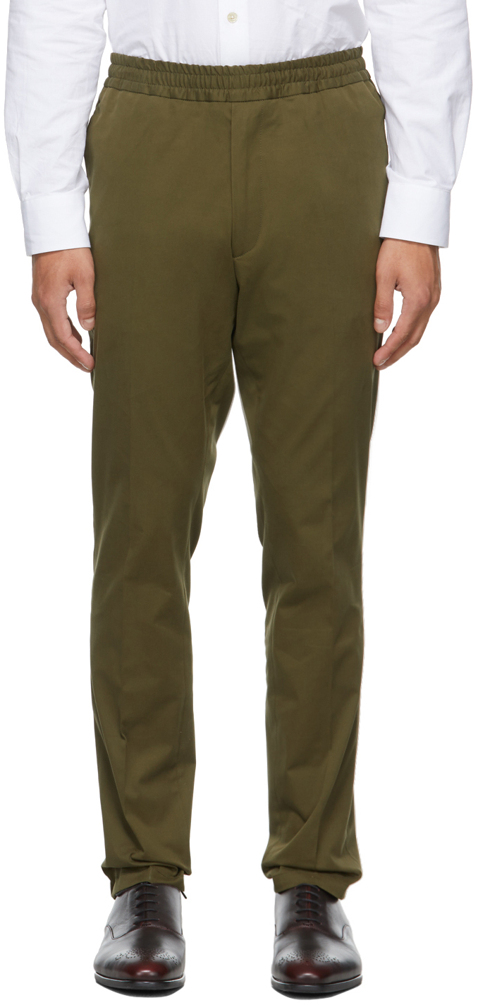 Green Organic Cotton Elasticized Waistband Trousers by Paul Smith on Sale