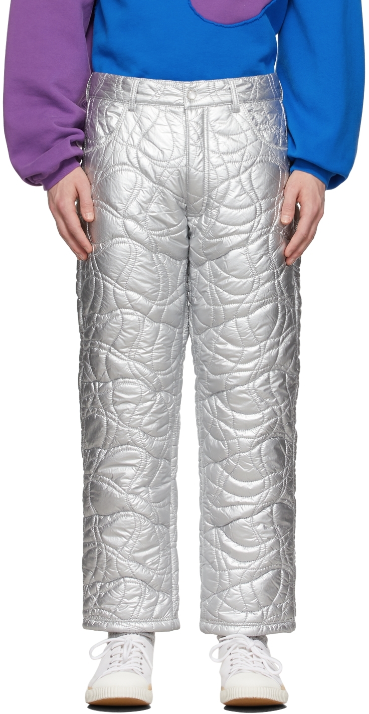 Silver Woven Puffer Trousers