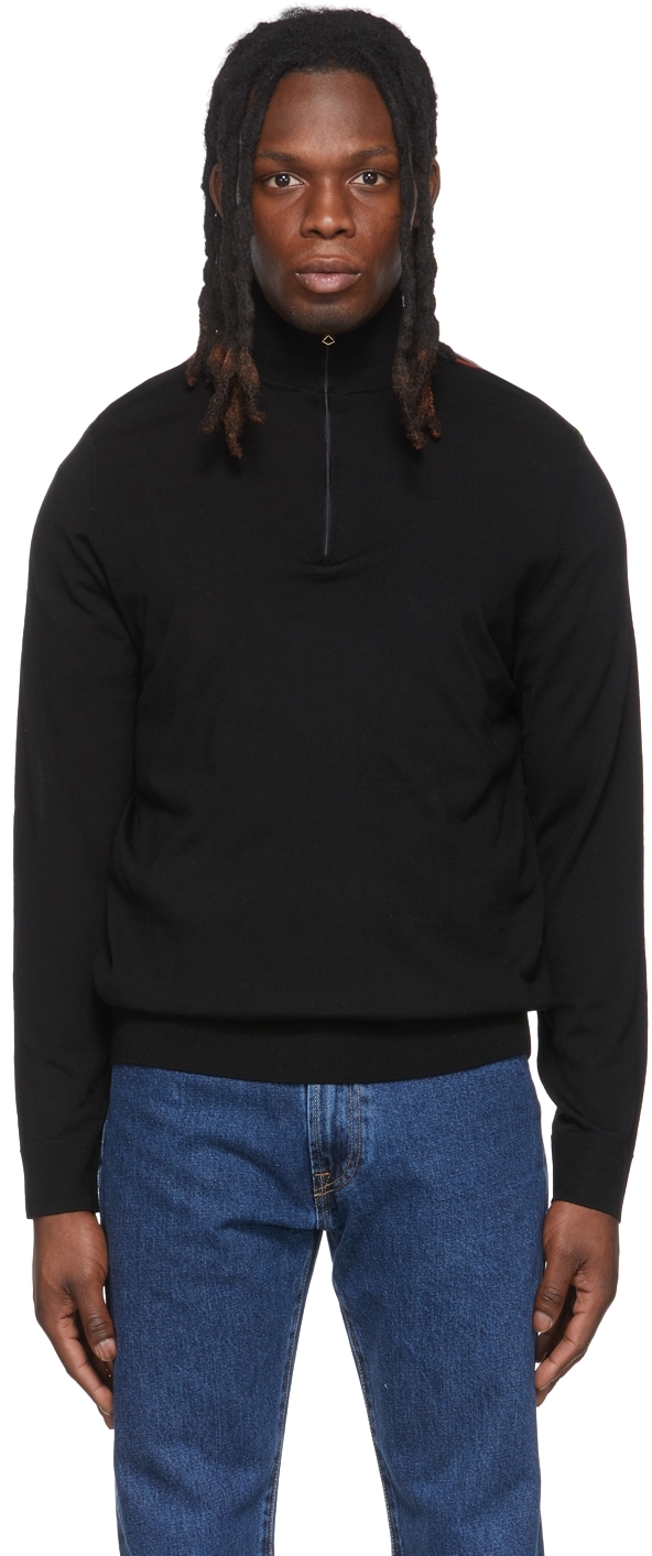 Paul Smith Black Wool Zip-Up Sweater